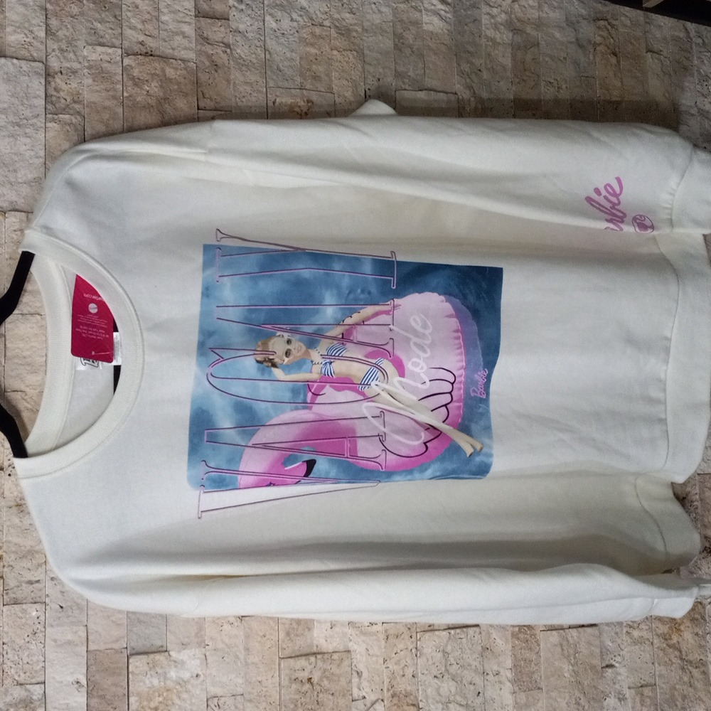Barbie Pullover Sweater White Pool Flamingo Size XL
